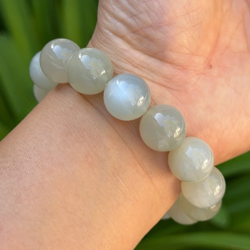 14.5mm‎ stretchable high quality flashy silver moonstone bracelet 0610